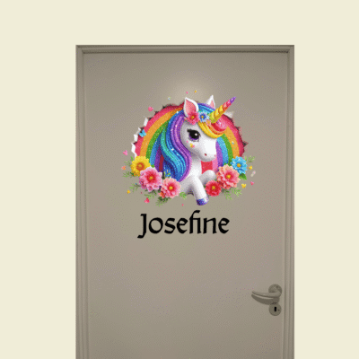 Dør-stickers med 3D regnbue enhjørning
