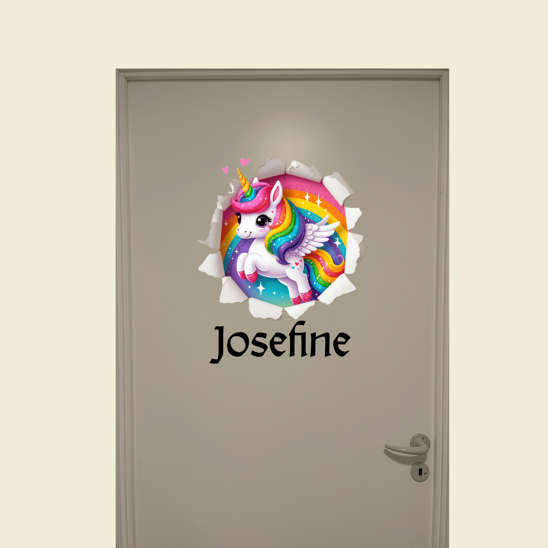 Dør-stickers med 3D flyvende enhjørning