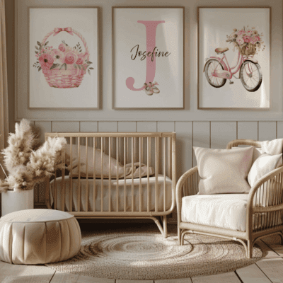 Plakat m/Blomster, bogstav, cykel