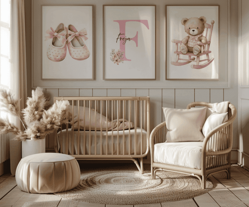 Plakat m/Siddende teddy, bogstav, Ballerinasko