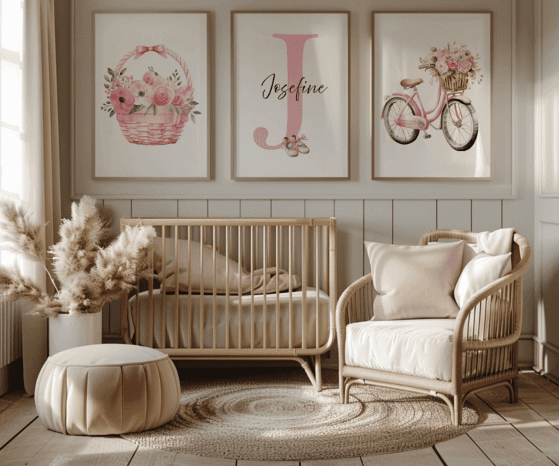 Plakat m/Blomster, bogstav, cykel