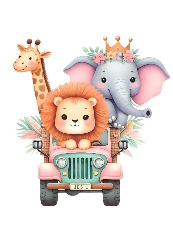 Plakat m/safari bus, bogstav, safari jeep - Billede 3