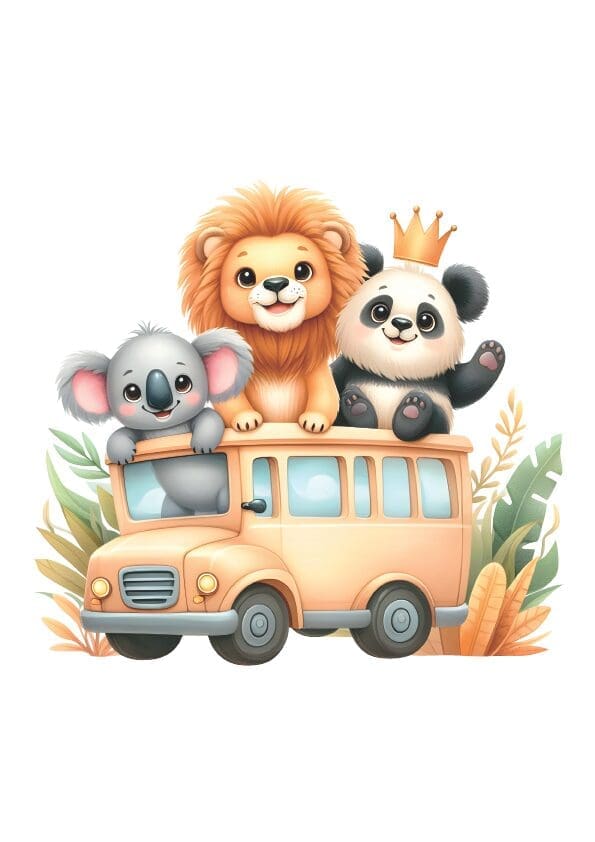 Plakat m/safari bus, bogstav, safari jeep - Billede 4