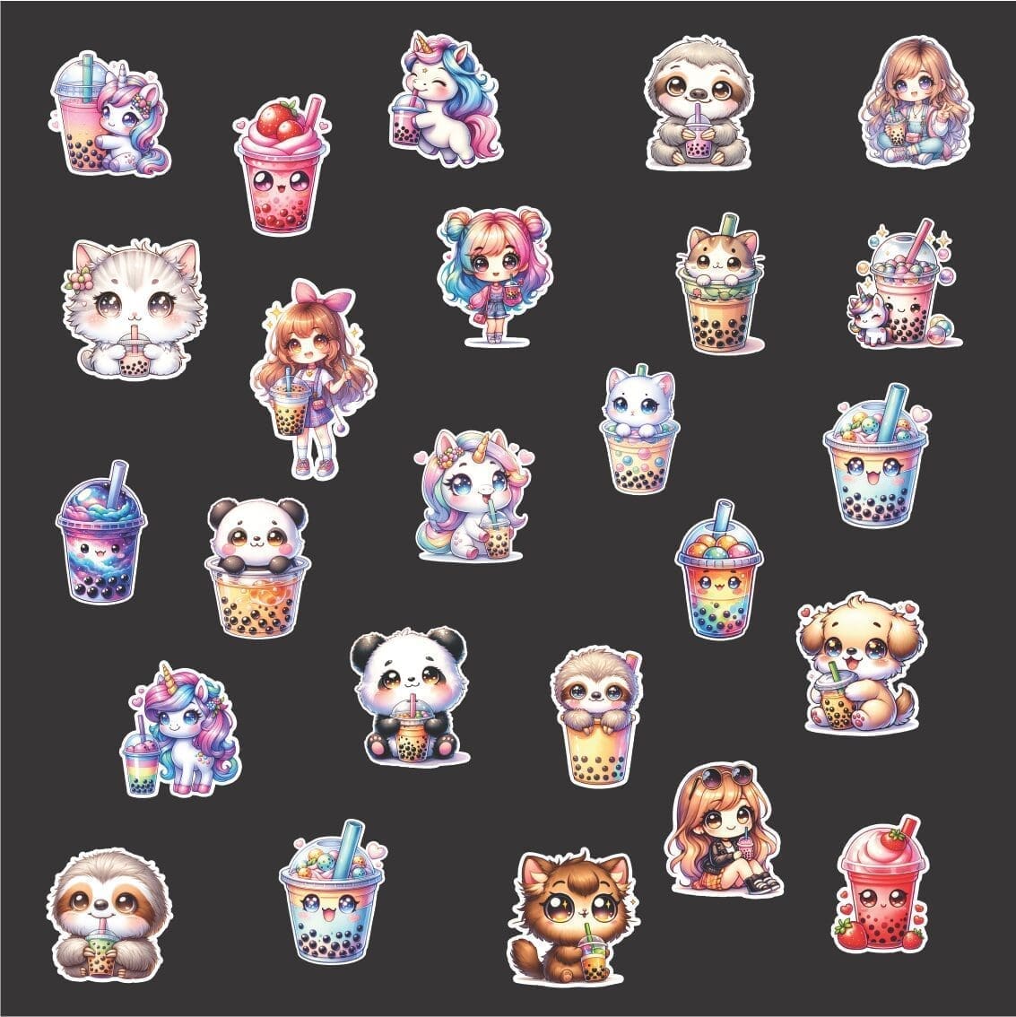 Madkasse/drikkedunk klistermærker m. Bubble tea