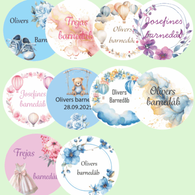 Personlige runde klistermærker - barnedåb