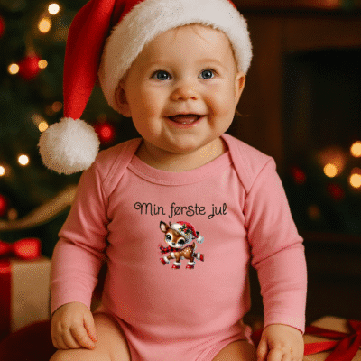 Jule body L/Æ med personligt tryk - Rose