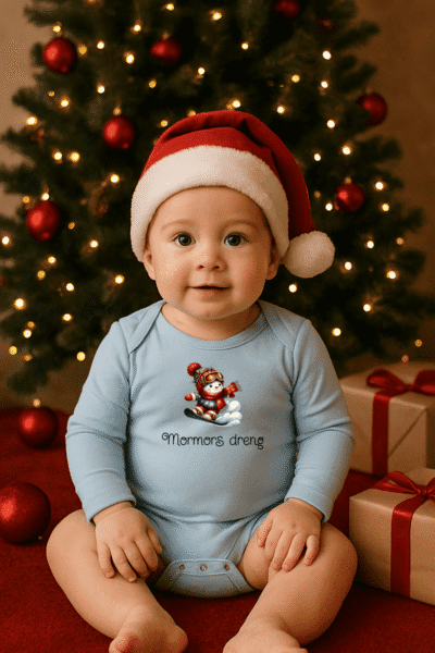 Jule body L/Æ med personligt tryk - Sky blue