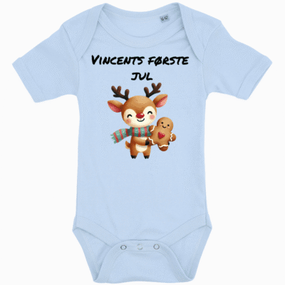 Jule body K/Æ med personligt tryk - Sky blue