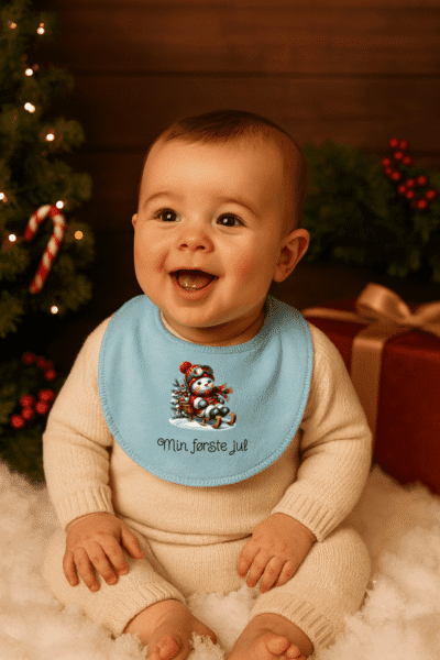 Jule hagesmæk med tekst og billede - Sky blue