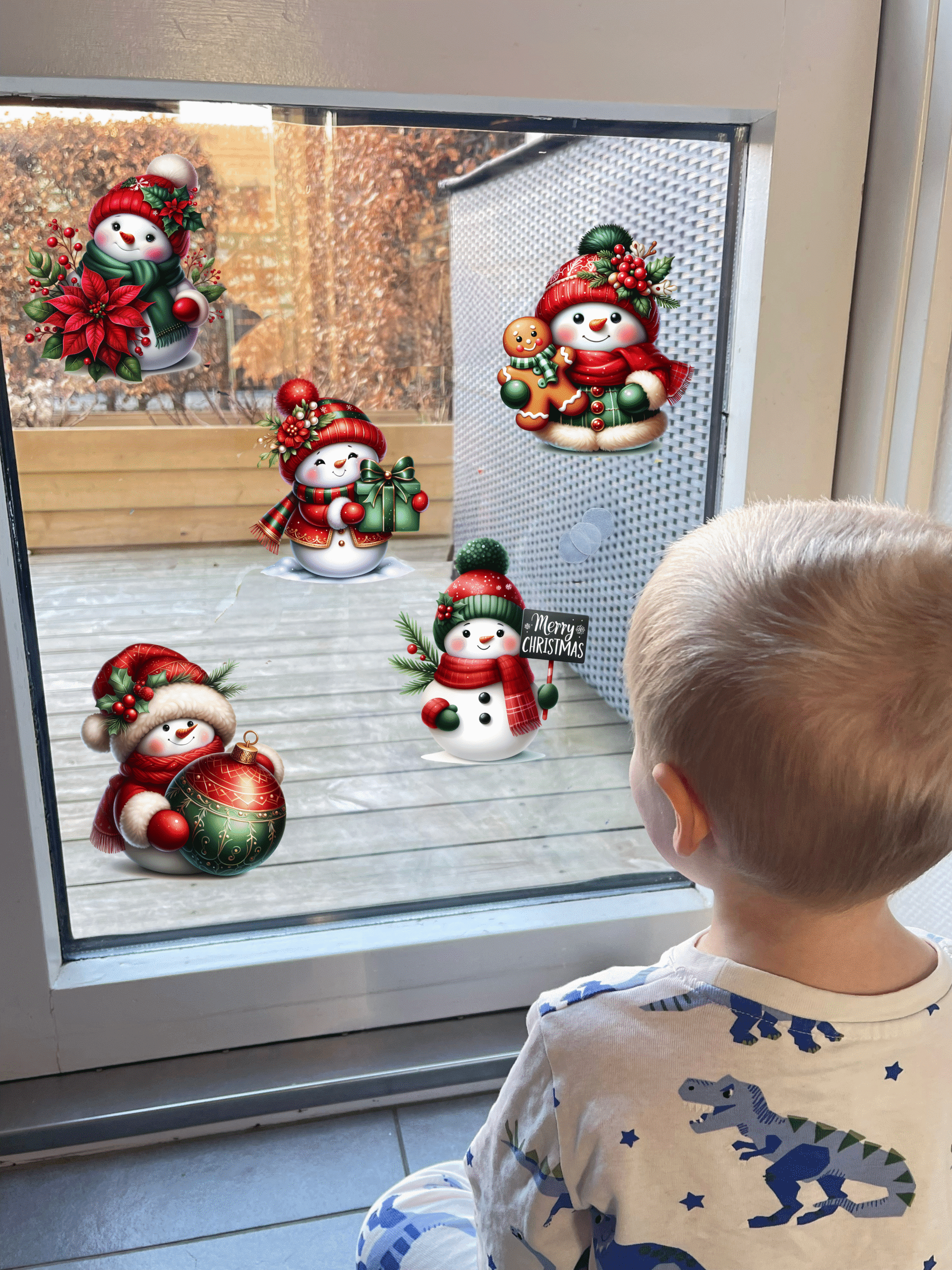 Juleklistermærker til vinduet - Snemand