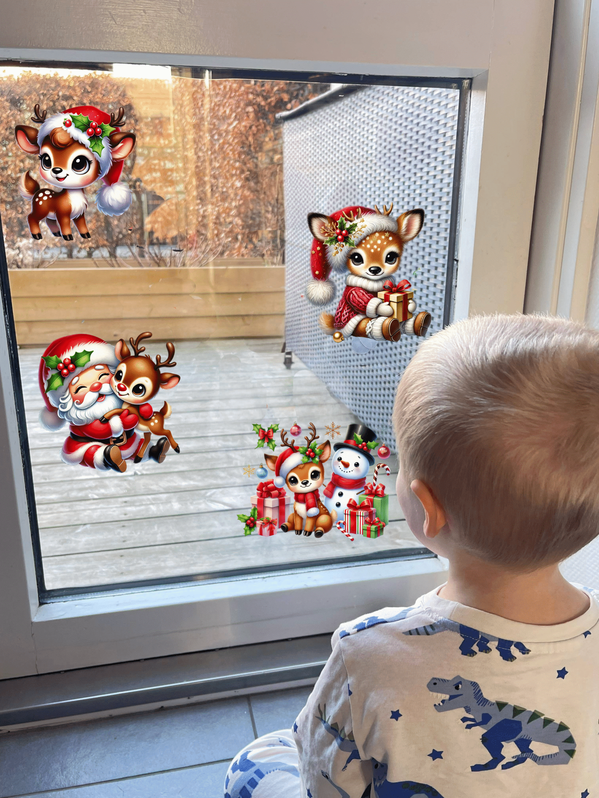 Juleklistermærker til vinduet - Rensdyr og ven