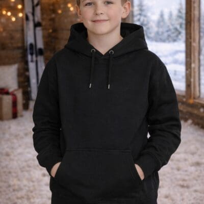 Vinter hoodie med personlig tryk sort - børn