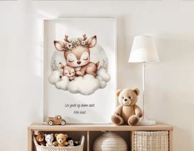 Mor & barn dådyr - børneplakat